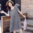 Women Short Sleeves Maternity Dress Elegant Plaid Printing Dress Loose Large Size Casual Pullover A line Skirt red 3XL
