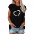 Women Short Sleeves Shirt Summer Round Neck Pullover Tops Loose Casual Heart shape Printing Blouse White L