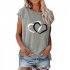 Women Short Sleeves Shirt Summer Round Neck Pullover Tops Loose Casual Heart shape Printing Blouse White L