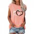 Women Short Sleeves Shirt Summer Round Neck Pullover Tops Loose Casual Heart shape Printing Blouse White L