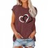 Women Short Sleeves Shirt Summer Round Neck Pullover Tops Loose Casual Heart shape Printing Blouse White L