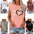 Women Short Sleeves Shirt Summer Round Neck Pullover Tops Loose Casual Heart shape Printing Blouse White L