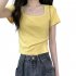 Women Short Sleeves T shirt Fashion Square Collar High Waist Crop Top Elegant Slim Fit Simple Solid Color Blouse orange XXL