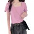 Women Short Sleeves T shirt Fashion Square Collar High Waist Crop Top Elegant Slim Fit Simple Solid Color Blouse orange XXL