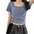 Women Short Sleeves T shirt Fashion Square Collar High Waist Crop Top Elegant Slim Fit Simple Solid Color Blouse orange XXL