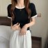 Women Short Sleeves T shirt Summer Trendy Round Neck Contrast Color Blouse Slim Fit Pullover Tops grey XXL