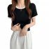 Women Short Sleeves T shirt Summer Trendy Round Neck Contrast Color Blouse Slim Fit Pullover Tops White XL