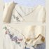 Women Short Sleeves T shirt Retro Floral Embroidery Cotton Linen Blouse Summer Loose Casual Pullover Tops apricot 3XL
