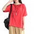 Women Short Sleeves T shirt Retro Ethnic Style Embroidery Cotton Linen Blouse Half sleeved Loose Tops yellow XL