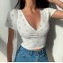 Women Short Sleeves T shirt Trendy V neck Retro Floral Printing Crop Tops Casual Slim Fit Pullover Blouse yellow XL