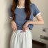 Women Short Sleeves T shirt Summer Trendy Round Neck Contrast Color Blouse Slim Fit Pullover Tops Pink M