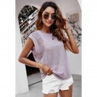 Women Short Sleeves T-shirt Elegant Lace Hollow-out Batwing Sleeves Blouse Casual Solid Color Tops Purple S