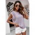Women Short Sleeves T shirt Elegant Lace Hollow out Batwing Sleeves Blouse Casual Solid Color Tops White S