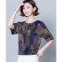 Women Short Sleeves T shirt Summer Retro Geometric Pattern Loose Blouse Contrast Color Round Neck Pullover Tops Purple L