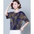 Women Short Sleeves T shirt Summer Retro Geometric Pattern Loose Blouse Contrast Color Round Neck Pullover Tops Purple XL