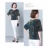 Women Short Sleeves T shirt Summer Retro Geometric Pattern Loose Blouse Contrast Color Round Neck Pullover Tops Purple 2XL