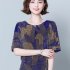 Women Short Sleeves T shirt Summer Retro Geometric Pattern Loose Blouse Contrast Color Round Neck Pullover Tops Purple 2XL