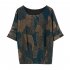 Women Short Sleeves T shirt Summer Retro Geometric Pattern Loose Blouse Contrast Color Round Neck Pullover Tops Purple 2XL