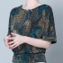 Women Short Sleeves T shirt Summer Retro Geometric Pattern Loose Blouse Contrast Color Round Neck Pullover Tops Purple 2XL