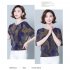 Women Short Sleeves T shirt Summer Retro Geometric Pattern Loose Blouse Contrast Color Round Neck Pullover Tops Purple 2XL