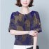 Women Short Sleeves T shirt Summer Retro Geometric Pattern Loose Blouse Contrast Color Round Neck Pullover Tops Purple 2XL