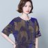 Women Short Sleeves T shirt Summer Retro Geometric Pattern Loose Blouse Contrast Color Round Neck Pullover Tops Purple 2XL