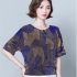 Women Short Sleeves T shirt Summer Retro Geometric Pattern Loose Blouse Contrast Color Round Neck Pullover Tops Purple 2XL