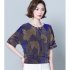 Women Short Sleeves T shirt Summer Retro Geometric Pattern Loose Blouse Contrast Color Round Neck Pullover Tops Purple 3XL
