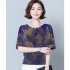 Women Short Sleeves T shirt Summer Retro Geometric Pattern Loose Blouse Contrast Color Round Neck Pullover Tops Purple 4XL