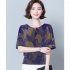 Women Short Sleeves T shirt Summer Retro Geometric Pattern Loose Blouse Contrast Color Round Neck Pullover Tops Purple 3XL