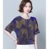Women Short Sleeves T shirt Summer Retro Geometric Pattern Loose Blouse Contrast Color Round Neck Pullover Tops Purple 4XL