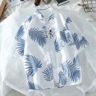 Women Short Sleeves T-shirt Summer Hawaiian Printing Beach Shirt Men Loose Casual Sunscreen Tops blue M