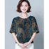 Women Short Sleeves T shirt Summer Retro Geometric Pattern Loose Blouse Contrast Color Round Neck Pullover Tops green M