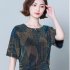 Women Short Sleeves T shirt Summer Retro Geometric Pattern Loose Blouse Contrast Color Round Neck Pullover Tops green M