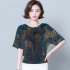 Women Short Sleeves T shirt Summer Retro Geometric Pattern Loose Blouse Contrast Color Round Neck Pullover Tops green M
