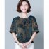 Women Short Sleeves T shirt Summer Retro Geometric Pattern Loose Blouse Contrast Color Round Neck Pullover Tops green L
