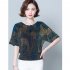 Women Short Sleeves T shirt Summer Retro Geometric Pattern Loose Blouse Contrast Color Round Neck Pullover Tops green XL