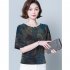 Women Short Sleeves T shirt Summer Retro Geometric Pattern Loose Blouse Contrast Color Round Neck Pullover Tops green 3XL