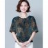 Women Short Sleeves T shirt Summer Retro Geometric Pattern Loose Blouse Contrast Color Round Neck Pullover Tops green 3XL