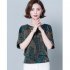 Women Short Sleeves T shirt Summer Retro Geometric Pattern Loose Blouse Contrast Color Round Neck Pullover Tops green 2XL