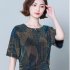 Women Short Sleeves T shirt Summer Retro Geometric Pattern Loose Blouse Contrast Color Round Neck Pullover Tops green 4XL