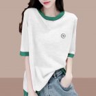 Women Short Sleeves T-shirts Summer Thin Fashion Round Neck Contrast Color Blouse Large Size Loose Casual Tops White 2XL