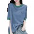 Women Short Sleeves T shirts Summer Thin Fashion Round Neck Contrast Color Blouse Large Size Loose Casual Tops Purple 3XL