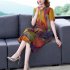 Women Short Sleeves V neck Dress Summer Retro Printing A line Skirt Elegant Large Size High Waist Casual Dress yellow 5XL