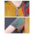 Women Short Sleeves V neck Dress Summer Retro Printing A line Skirt Elegant Large Size High Waist Casual Dress yellow 5XL