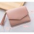 Women Short Wallet 3 folds Tassel Solid Color PU Leather Magnetic Buckle Square Purse Pink