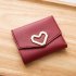 Women Short Wallet Heart 3 folds Candy Color PU Leather Magnetic Buckle Square Purse red
