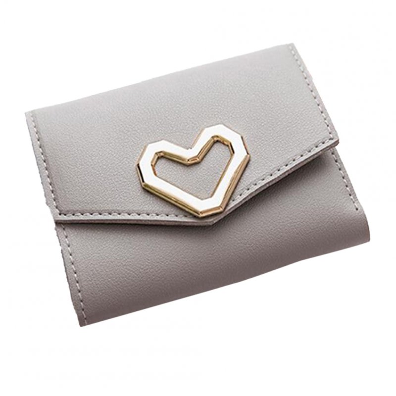 Women Short Wallet Heart 3-folds Candy Color PU Leather Magnetic Buckle Square Purse gray