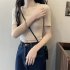 Women Short sleeves T shirt Summer Thin Knitted Crop Top Fashion Slim Fit Elegant Solid Color Pullover Blouse White one size