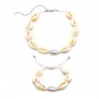 Women Simple Stylish Shell Bohemian Style Jewelry Set Elegant Exquisite Necklace   Bracelets White silver
